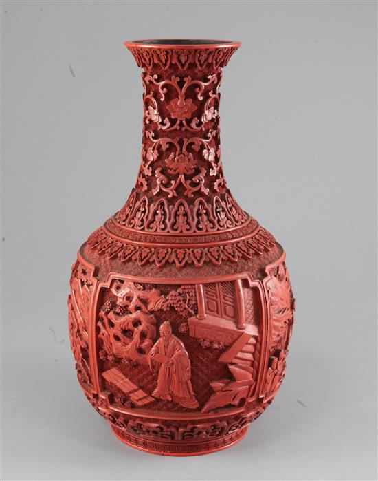 A Chinese cinnabar lacquer bottle vase, 18th / 19th century, height 30cm, slight restorations